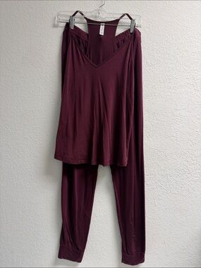 NWOT Athleta Wine V-Neck Camisole Jogger Sleep Set Overiszed XS top M bottoms